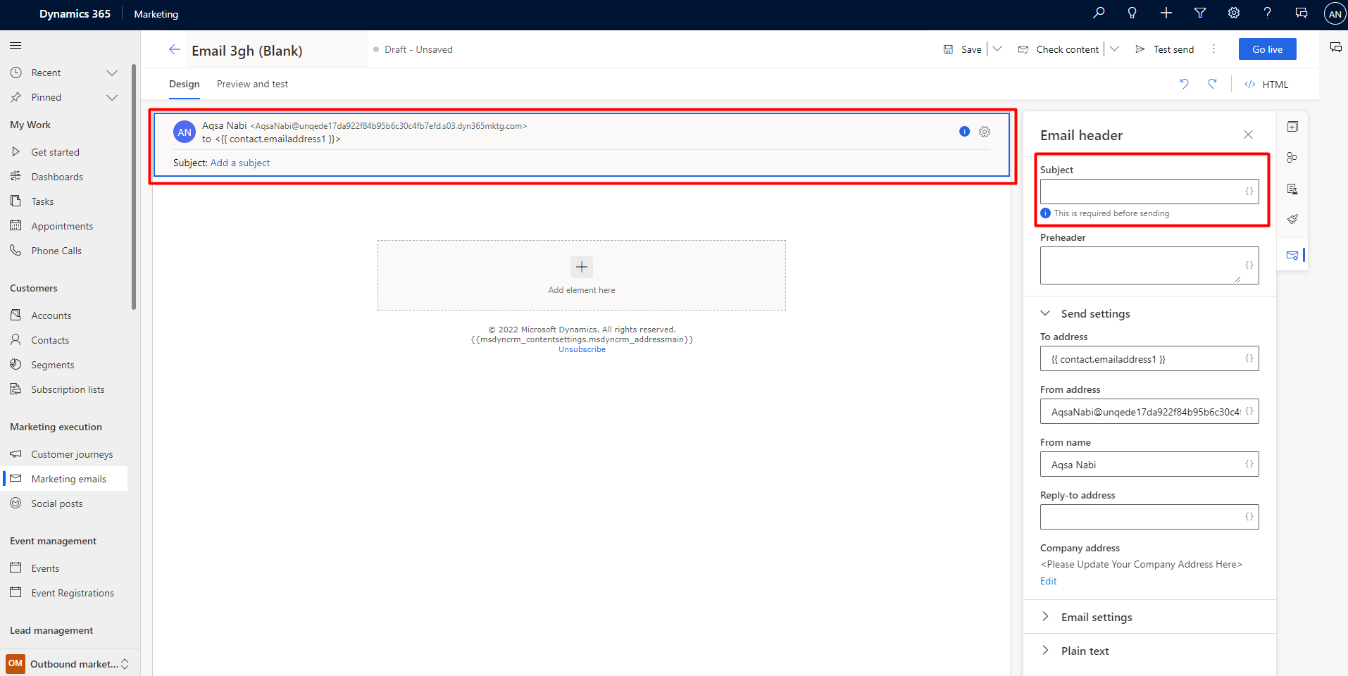 Dynamics 365 Marketing Create Marketing Emails